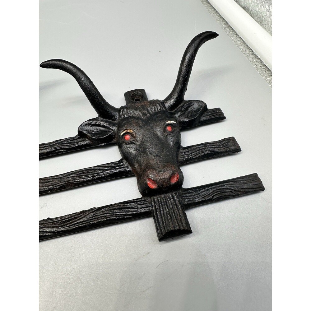 Vintage Cast Iron Steer Bull Horn Wall Hooks Western Cowboy Ranch